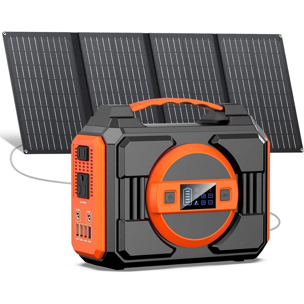 Lukyamzn 300-Watt Monocrystalline Solar Panel, Generator 220Wh Power Station w/ 40-Watt Panels 110-Volt AC Outlet Pure Sine Wave (1)