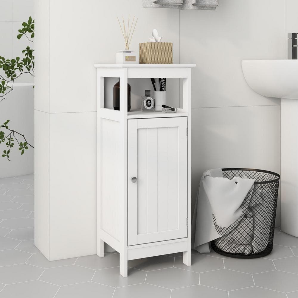 Miscool Anky 12.6 in. W x 11.8 in. D x 31.5 in. H White MDF Freestanding Linen Cabinet with Single Door in White (2)