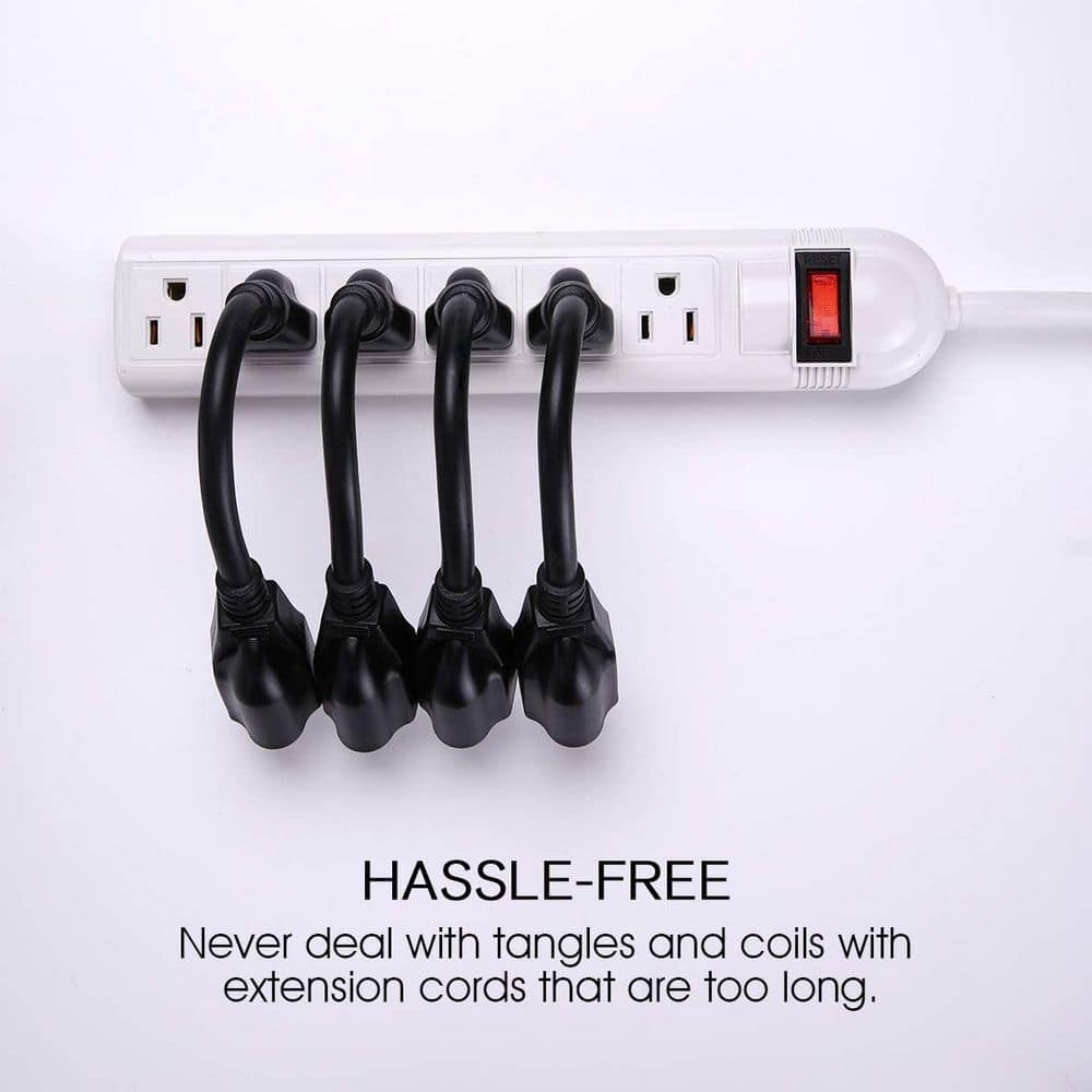 Unbranded 8 in. 16 Gauge 3 Prong Indoor/Outdoor Extension Cord with Tri-tap Dual Lighted End and Foot Switch Black 4 Pack (3)