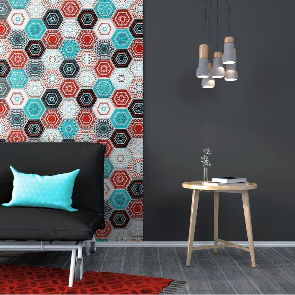 Dundee Deco 3D Falkirk Retro 38 in. x 19 in. Multicolor Faux Hexagon Mosaic PVC Decorative Wall Paneling (10-Pack) (2)
