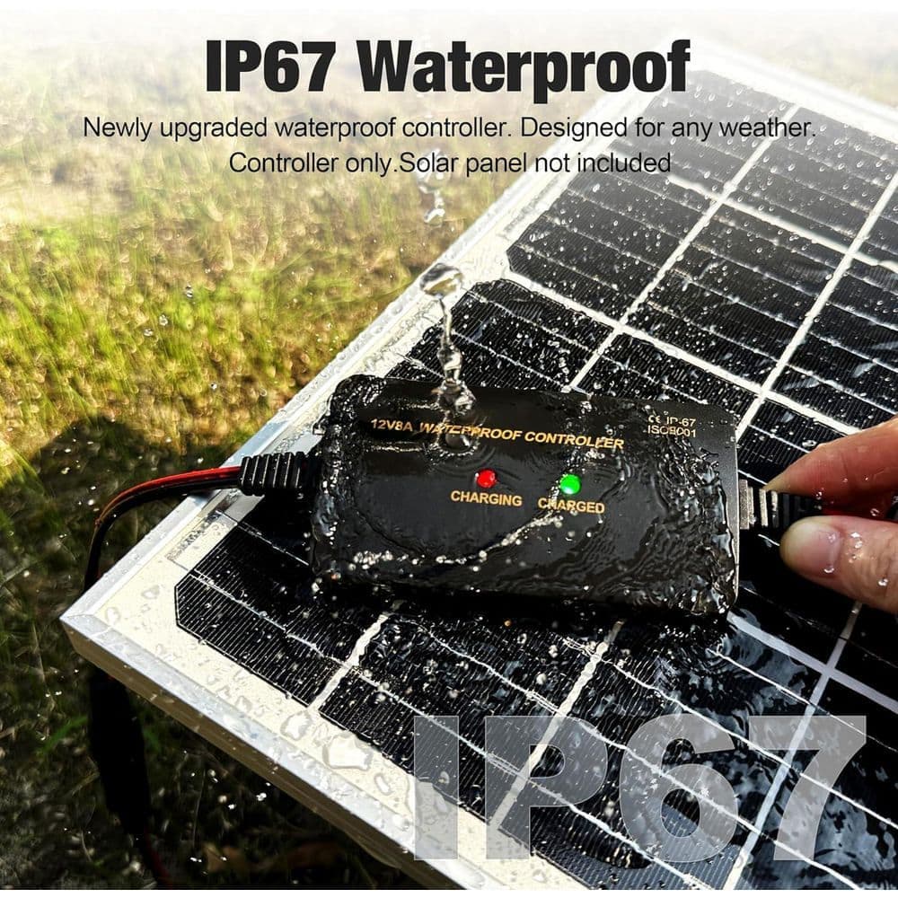 Vrbgify 12-Volts 8-Amps Solar Charge Controller, IP67 Waterproof with PWM Intelligent Regulator for Gel AGM Lead-Acid Lithium (2)
