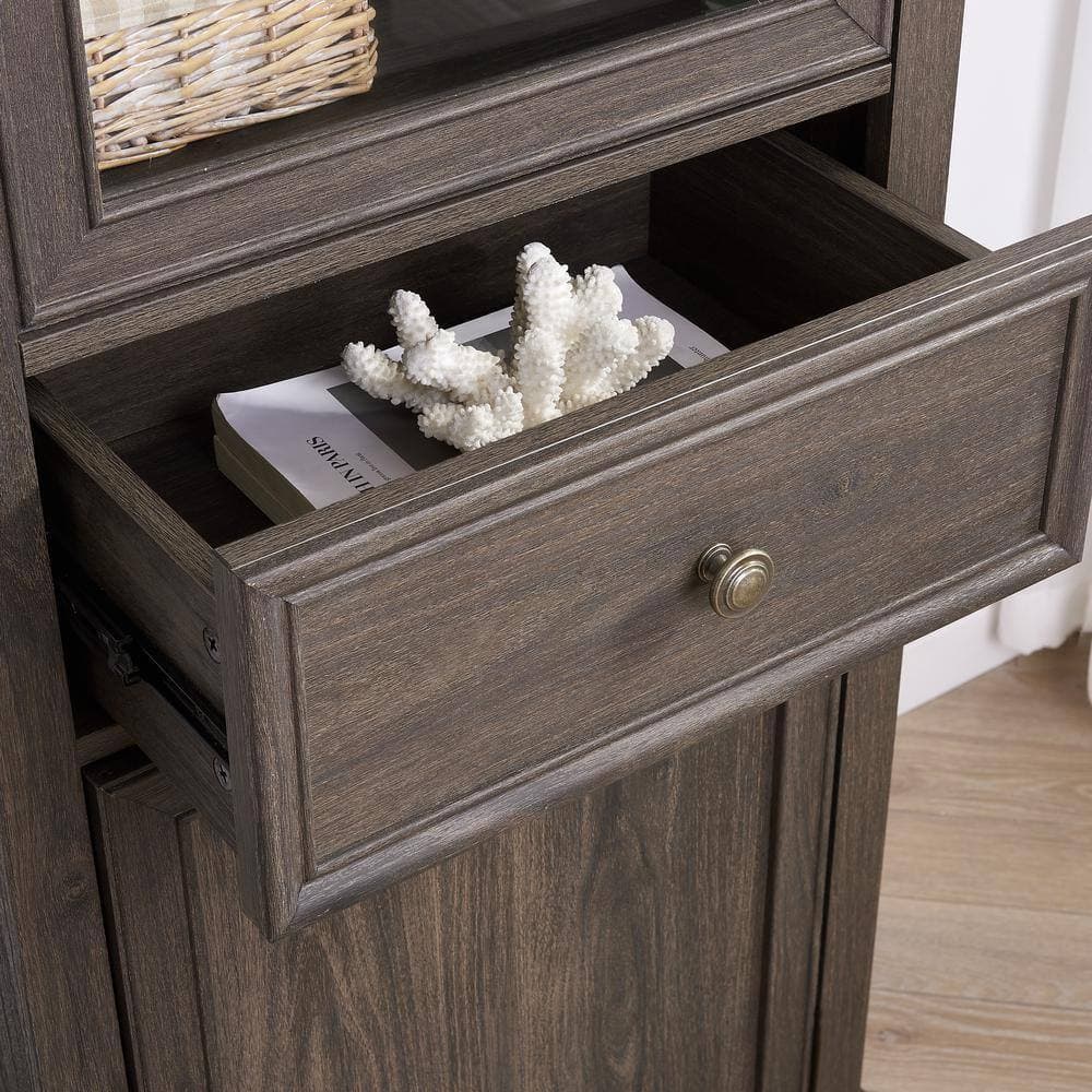 COWLOWN 23.62 in. W x 15.35 in. D x 64.96 in. H Bathroom Brown Linen Cabinet (3)