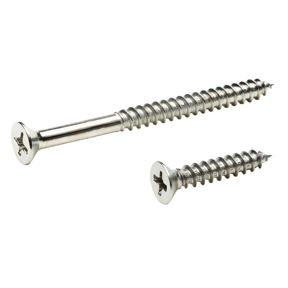 Everbilt #9 x 1 in. and #9 x 2-1/4 in. Phillips Flat-Head Satin Nickel Door Hinge Wood Screw Kit (21-Pack)