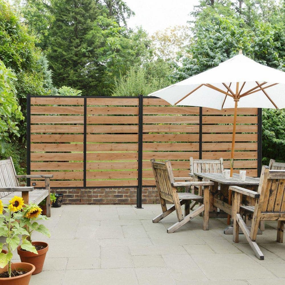 Backyard Discovery 6 ft. x 8 ft. Cedar Wood Outdoor Flat Top Privacy Wall Add-On Extension Kit with Durable Aluminum Posts