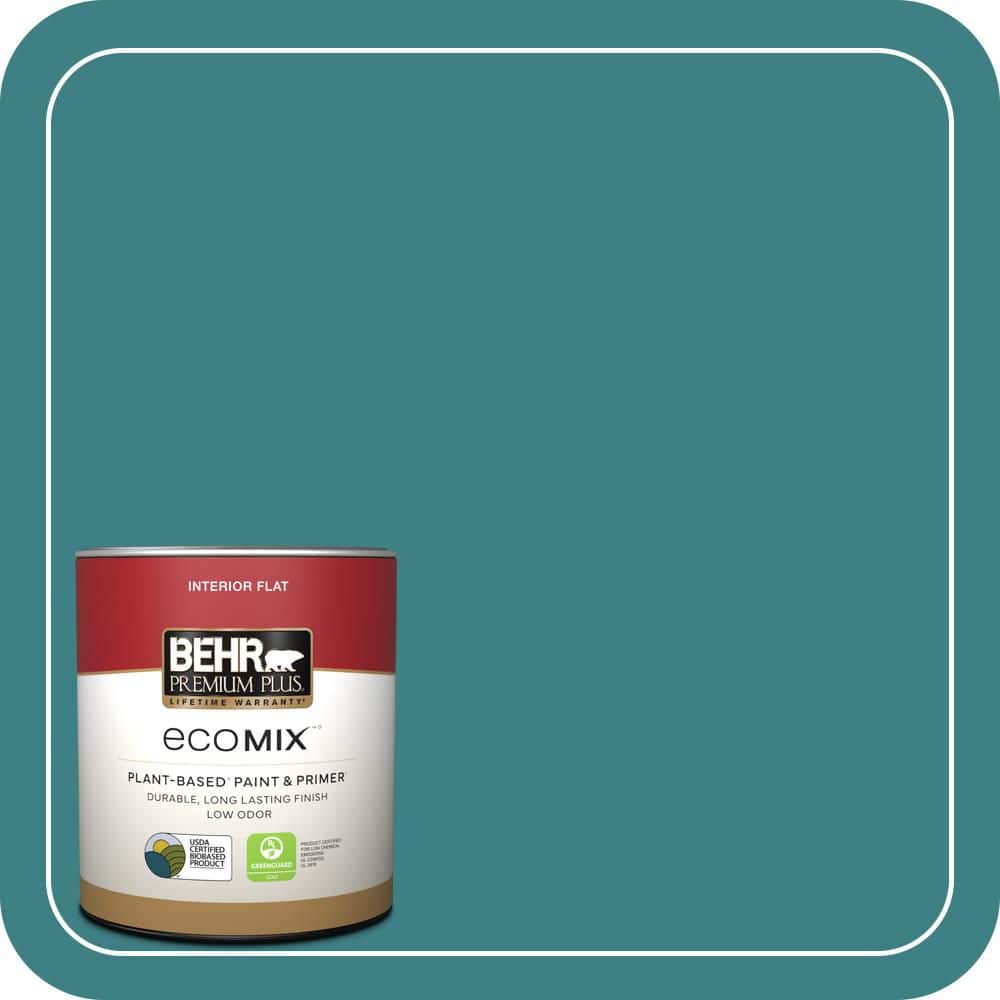 BEHR PREMIUM PLUS 1 qt. #510D-7 Pacific Sea Teal Flat EcoMix Plant-Based Interior Paint & Primer (1)