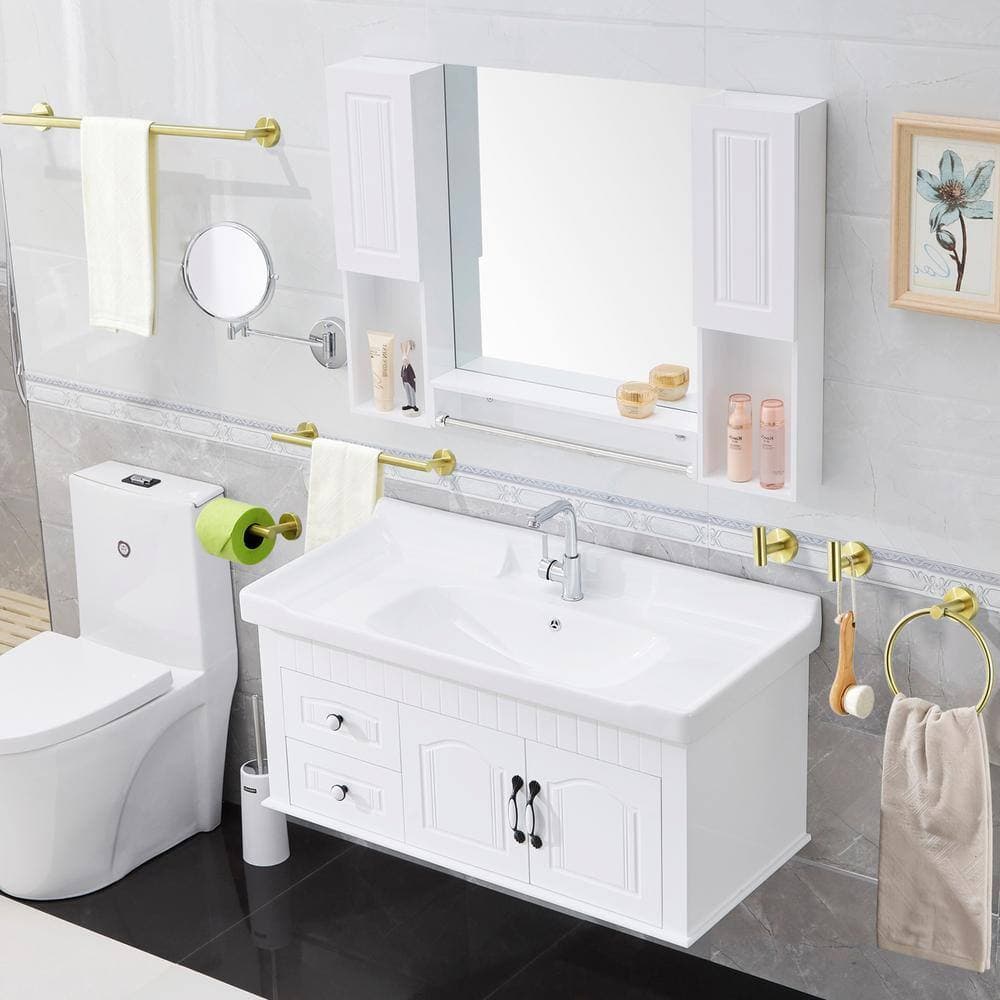Satico 6-Piece Bath Hardware Set with Towel Ring Toilet Paper Holder Towel Hook and Towel Bar in Stainless Steel Brushed Gold (3)