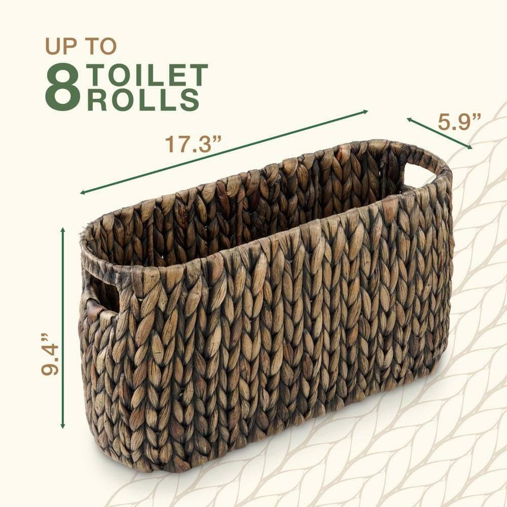 Numhew Rattan Toilet Paper Storage Basket with Storage for Up to 8 Rolls, Bathroom Accessory for Coastal Bathroom Decor, Brown (2)