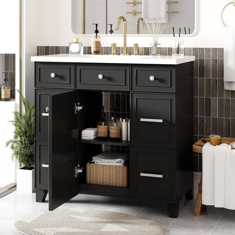 Cesicia 35.4 in. Bath Vanity Cabinet without Top in Black (2)