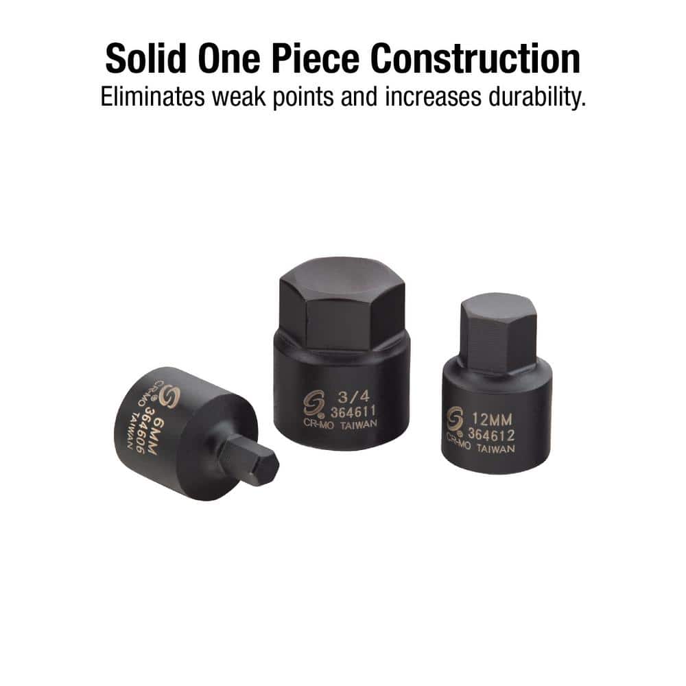 SUNEX TOOLS 3/8 in. Drive Stubby Impact Hex Driver SAE and Metric Set (16-Piece) (3)