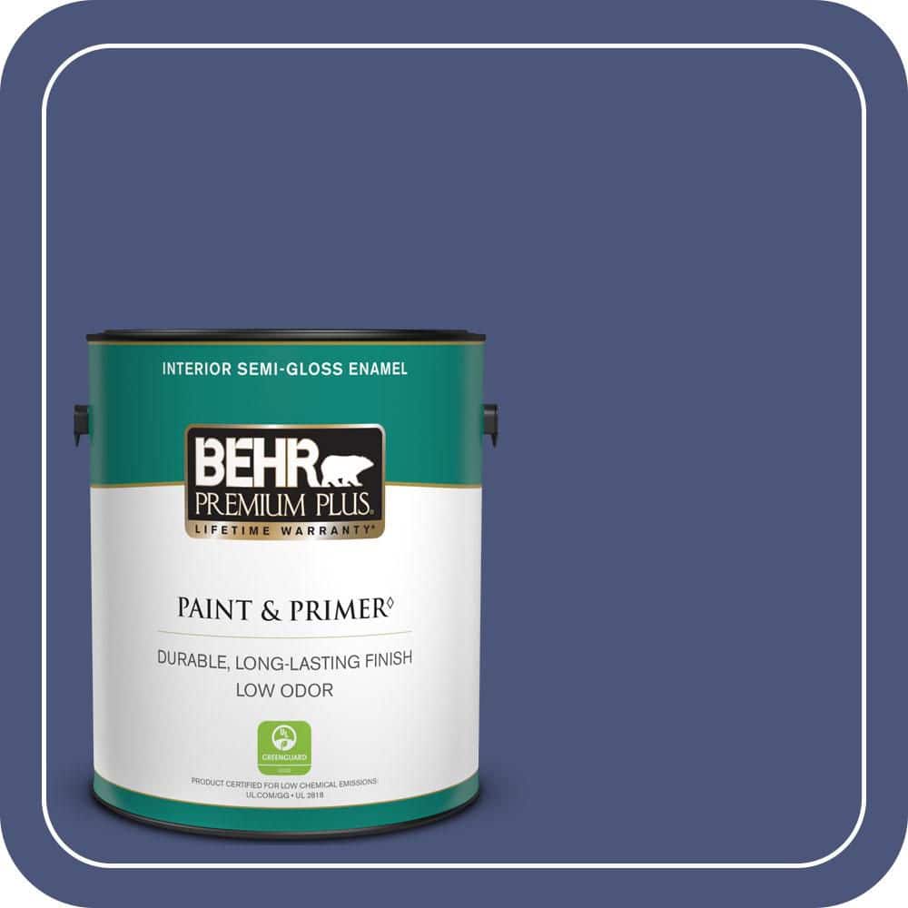 BEHR PREMIUM PLUS 1 gal. #620D-7 Deep Indigo Semi-Gloss Enamel Low Odor Interior Paint & Primer