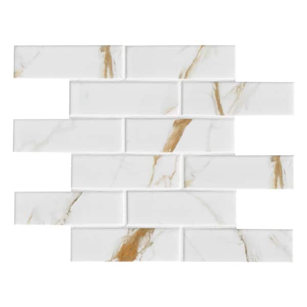 MSI Calacatta Gold Subway 12 in. x 12 in. x 0.24 in. Matte Porcelain Mesh-Mounted Mosaic Tile (0.93 sq. ft./Each) (2)