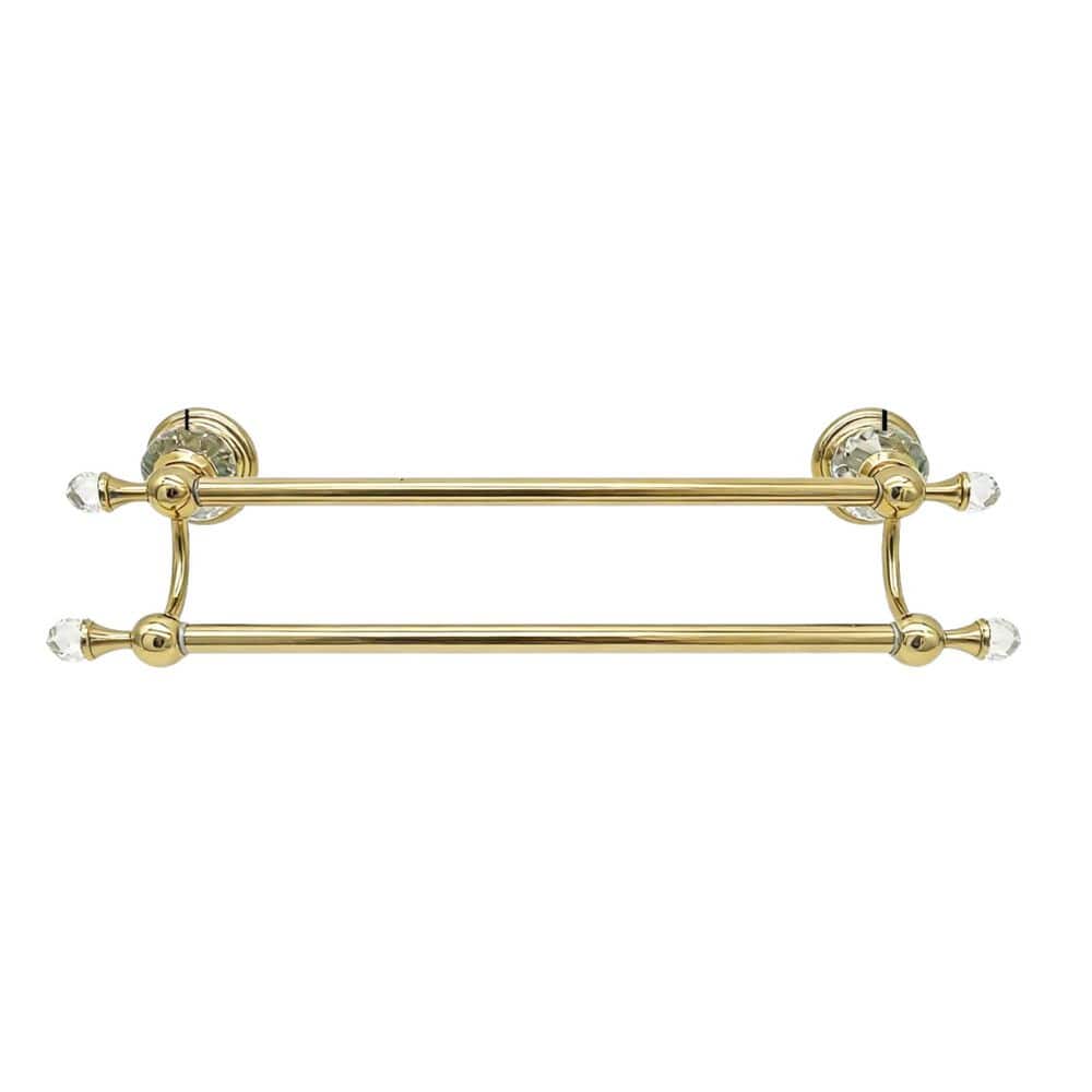 Unbranded Adjustable Double Towel Bar 18 to 30 in. Gold Stainless Steel Wall-Mounted Bath Towel Rack with Crystal (1)