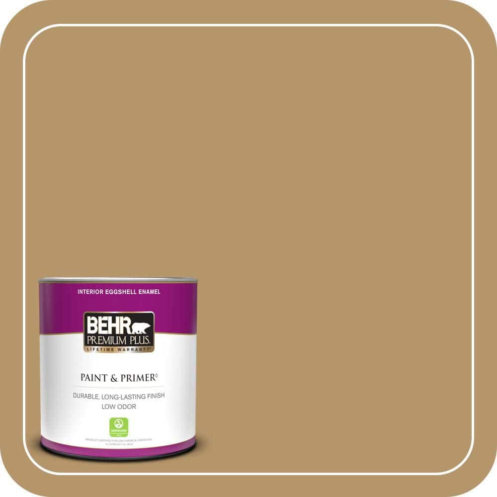 BEHR PREMIUM PLUS #BNC-15 Tapestry Gold Flat Interior/Exterior Paint & Primer Color Sample