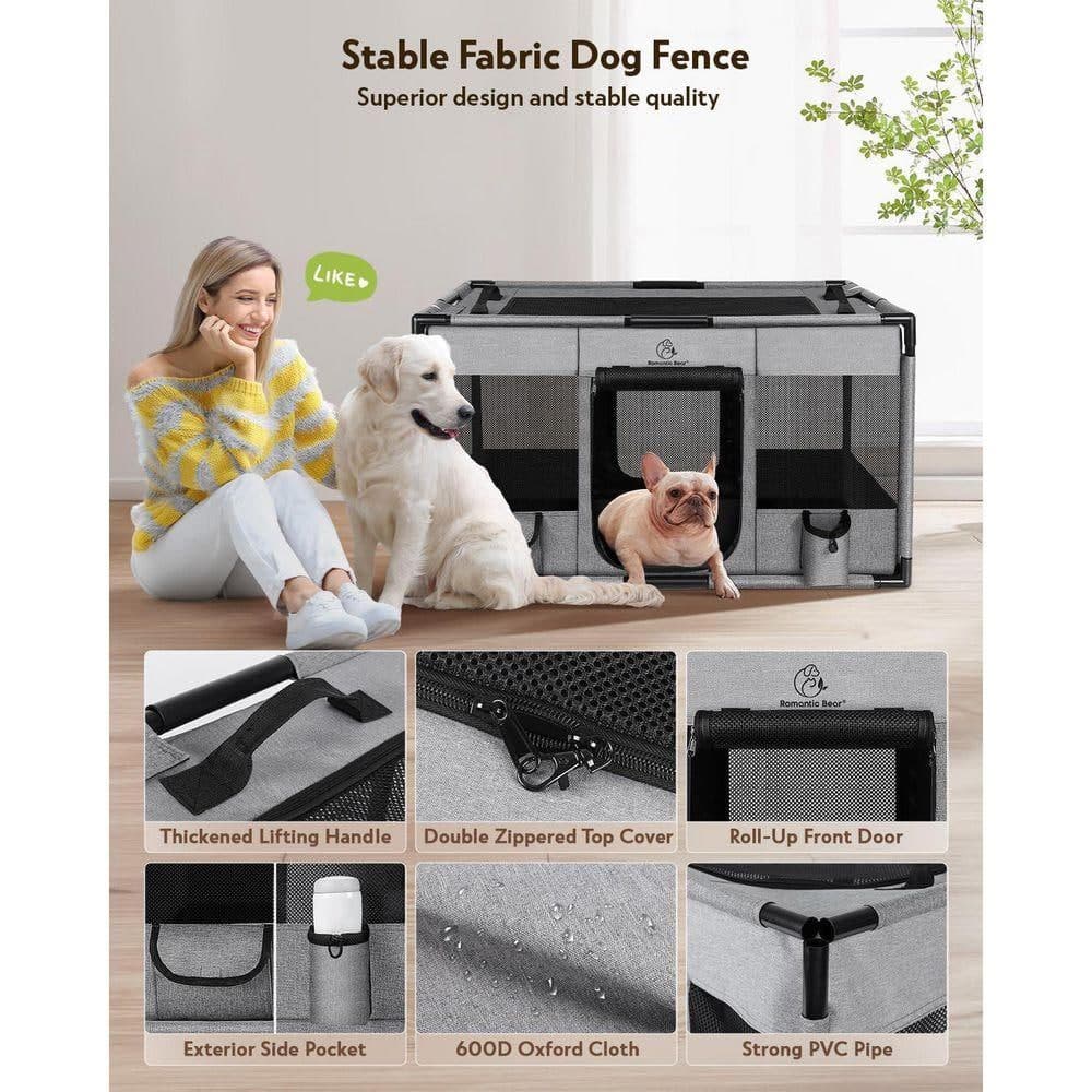 KIWDZFU Portable Fabric Mesh Dog Cat Playpen with PVC Pipe Frame and Carrying Case for Indoor/Outdoor Use, Medium Size (3)