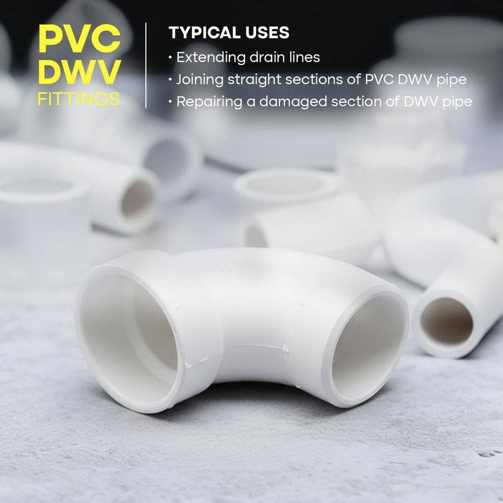 PLUMBFLEX 1-1/2 in. Rigid PVC DWV 1/4 Bend 90° Street Elbow, Hub x Spigot Connection, Durable Plumbing Fitting for Drain, (50 Pk) (2)