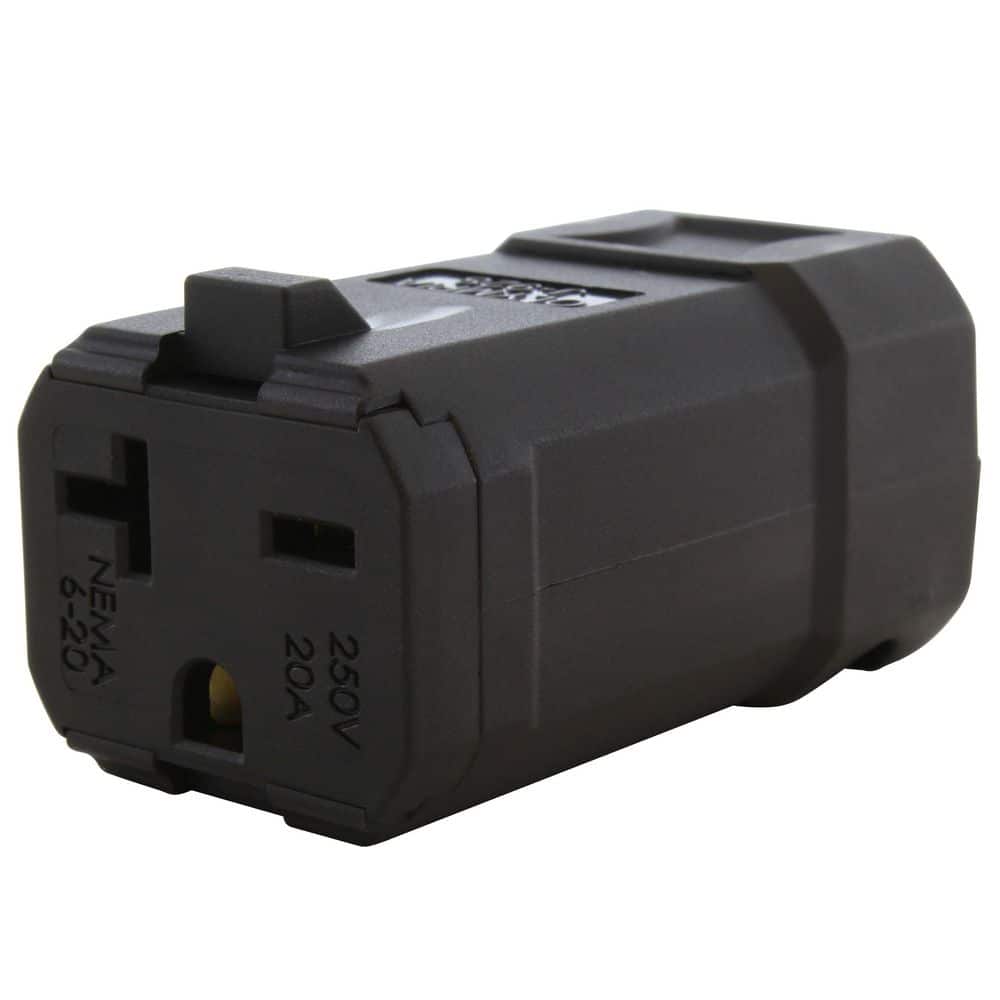 AC WORKS NEMA 6-20R 20A 250V Clamp Style Square Connector in Black with UL, C-UL Approval (1)