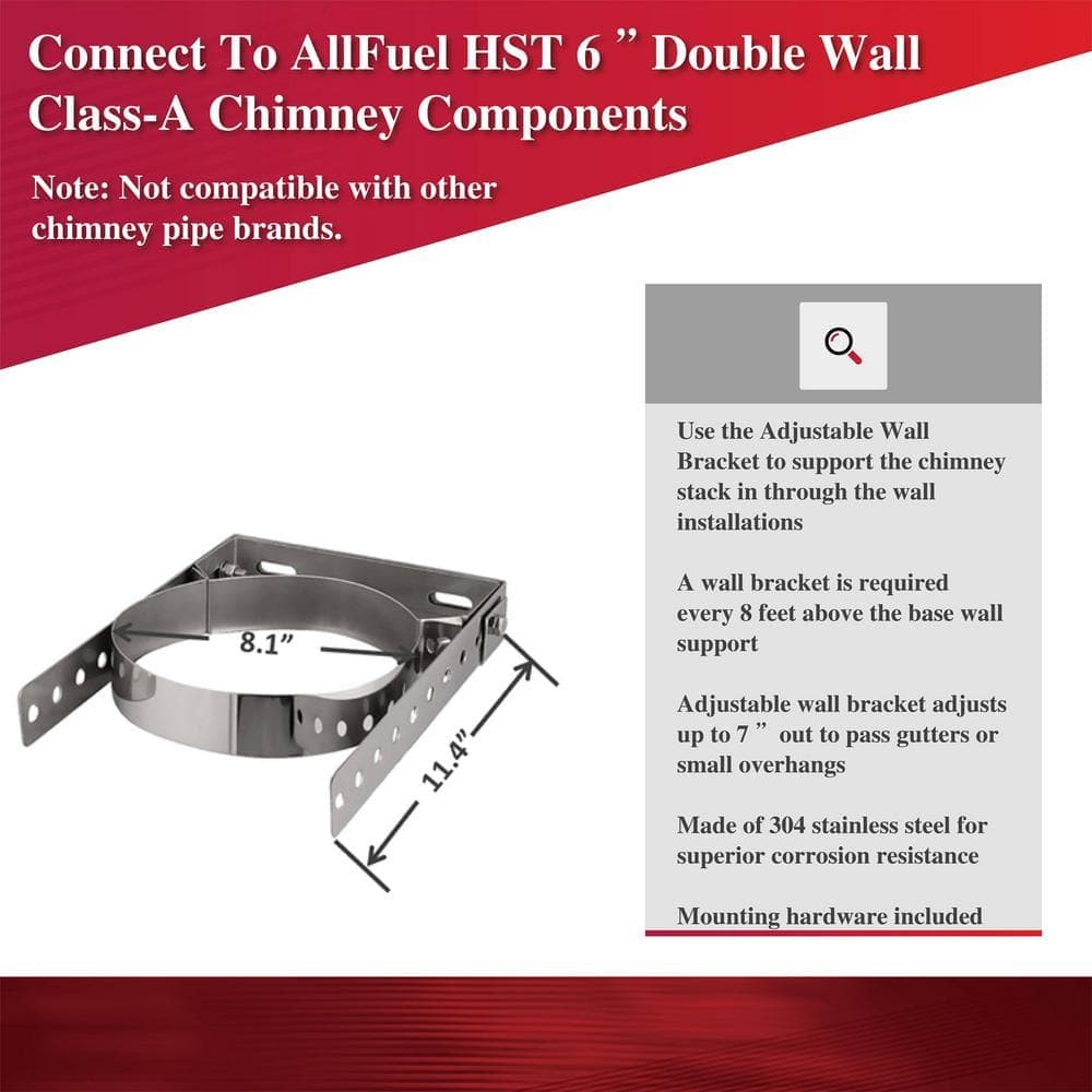 ALLFUEL HST 6 in. Adjustable Wall Bracket for Double Wall Chimney Pipe (2)