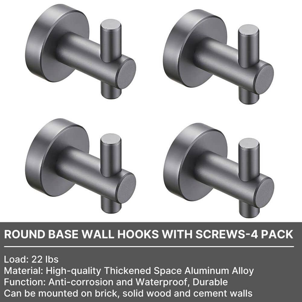 Tenleaf Round Base Bathroom Knob Robe/Towel Hook Wall Hook in Gray, Anti-corrosion and Waterproof (4-Pack) (2)