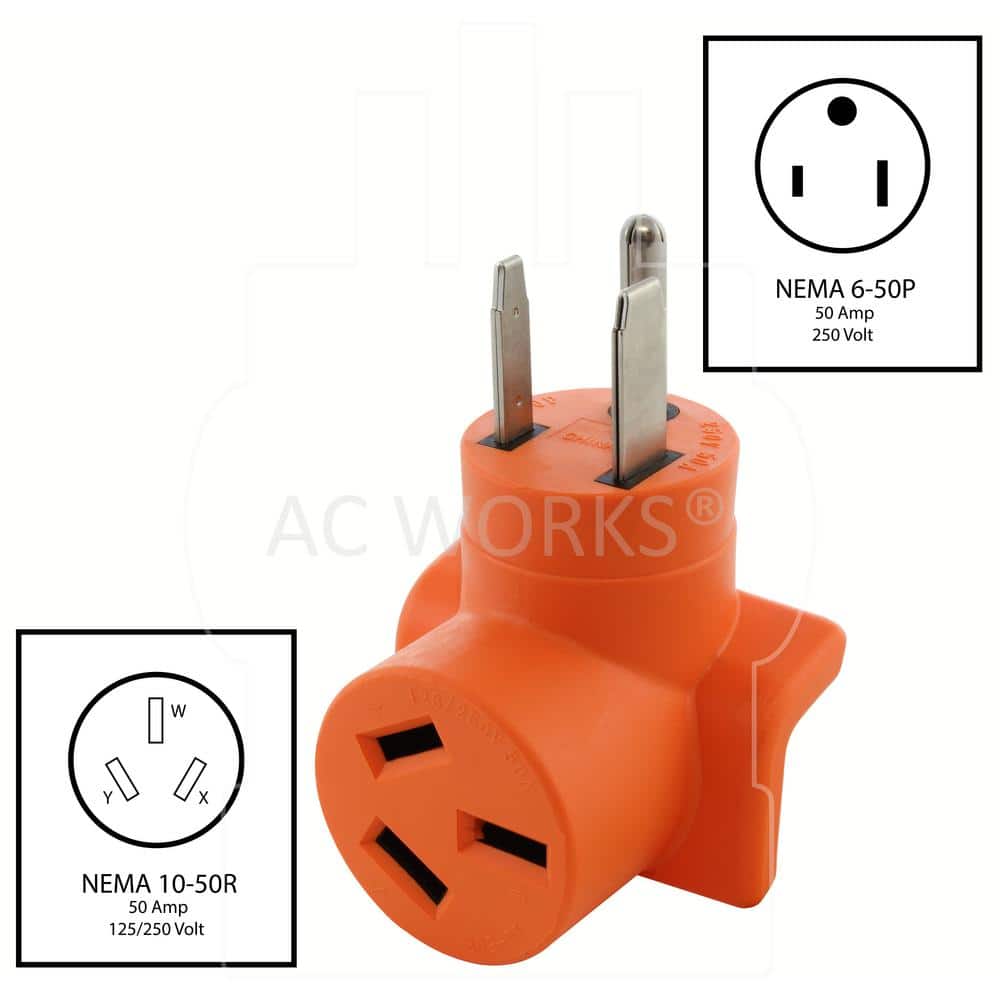 AC WORKS 6-50P Welder Plug to 10-50R 3-Prong 50 Amp 125/250-Volt Older Dryer/Range Adapter (2)