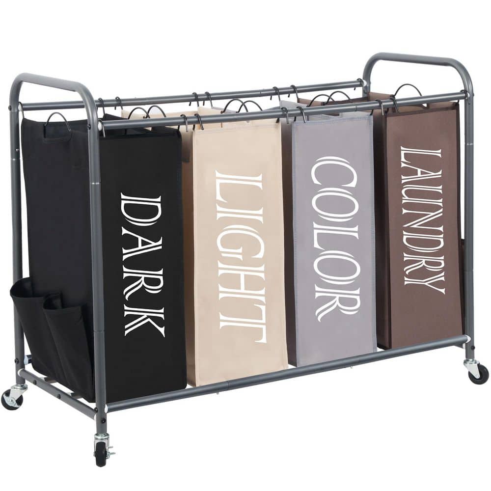 Wudkey 4 Section Multicolored Laundry Sorter, 180 L Laundry Hamper with Wheels and Removable Bags Clothes Divider Basket Sorter