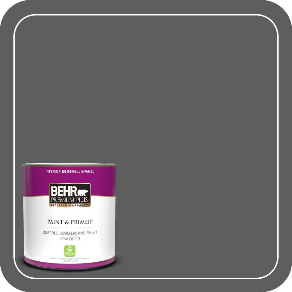 BEHR PREMIUM PLUS 1 qt. #N520-6 Asphalt Gray Eggshell Enamel Low Odor Interior Paint & Primer