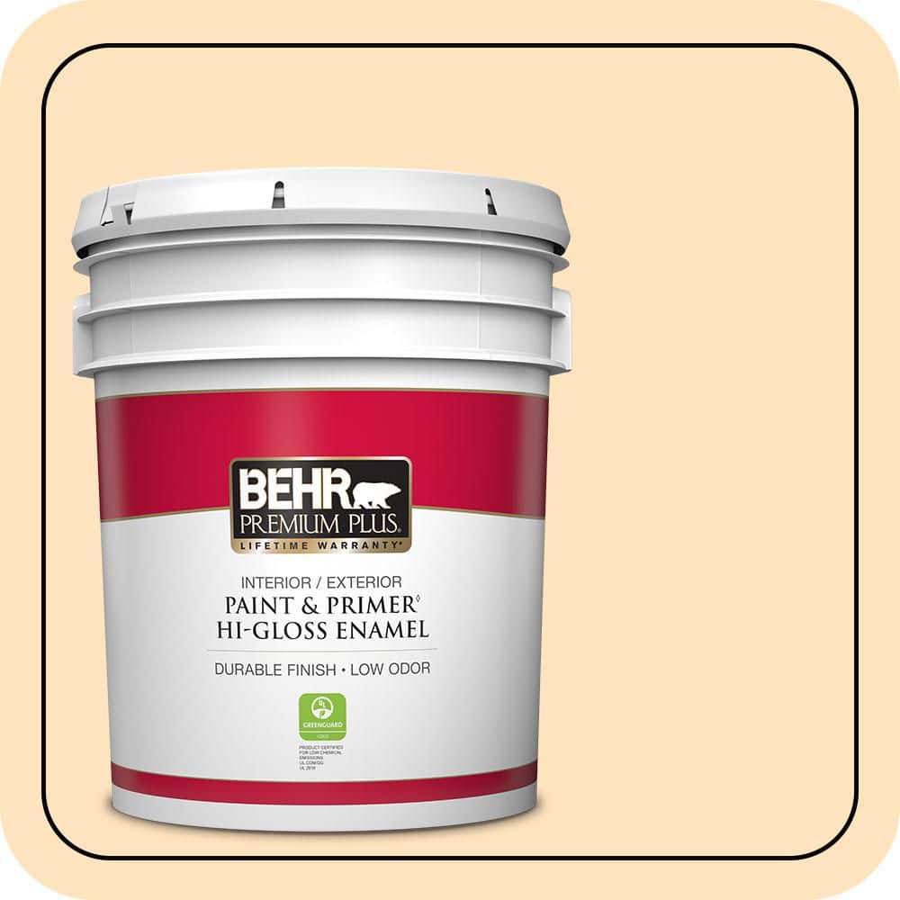 BEHR PREMIUM PLUS 5 gal. #P240-1 Cheese Powder Hi-Gloss Enamel Interior/Exterior Paint & Primer