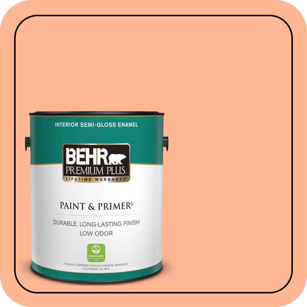 BEHR PREMIUM PLUS 1 gal. #P200-4 Carotene Semi-Gloss Enamel Low Odor Interior Paint & Primer