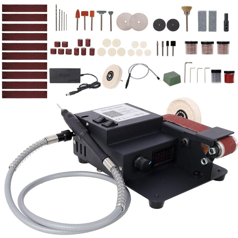 Busdays 2-in-1 Multifunctional Belt Sander, 350W Dual Motor Rotary Tool Sand Belt, Mini Electric Belt Sander Desktop Polisher