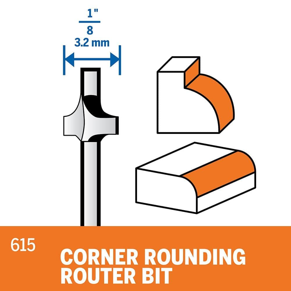 Dremel 1/8 in. Rotary Tool Corner Rounding Router Bit for Wood and Soft Materials (2)