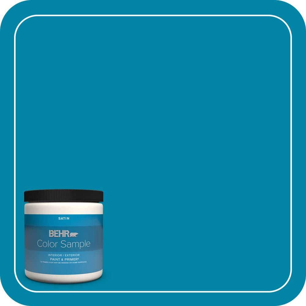 BEHR PREMIUM PLUS 8 oz. #MQ4-53 Tibetan Turquoise Satin Enamel Interior/Exterior Paint & Primer Color Sample (1)
