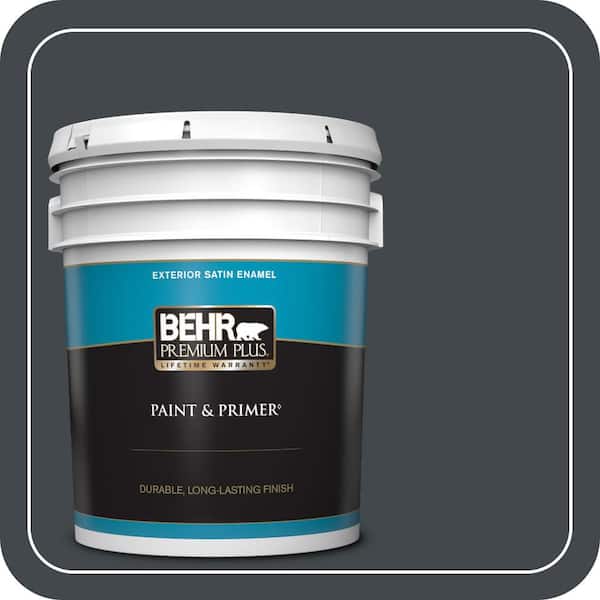 BEHR PREMIUM PLUS 5 gal. #PPU24-23 Little Black Dress Satin Enamel Exterior Paint & Primer (2)