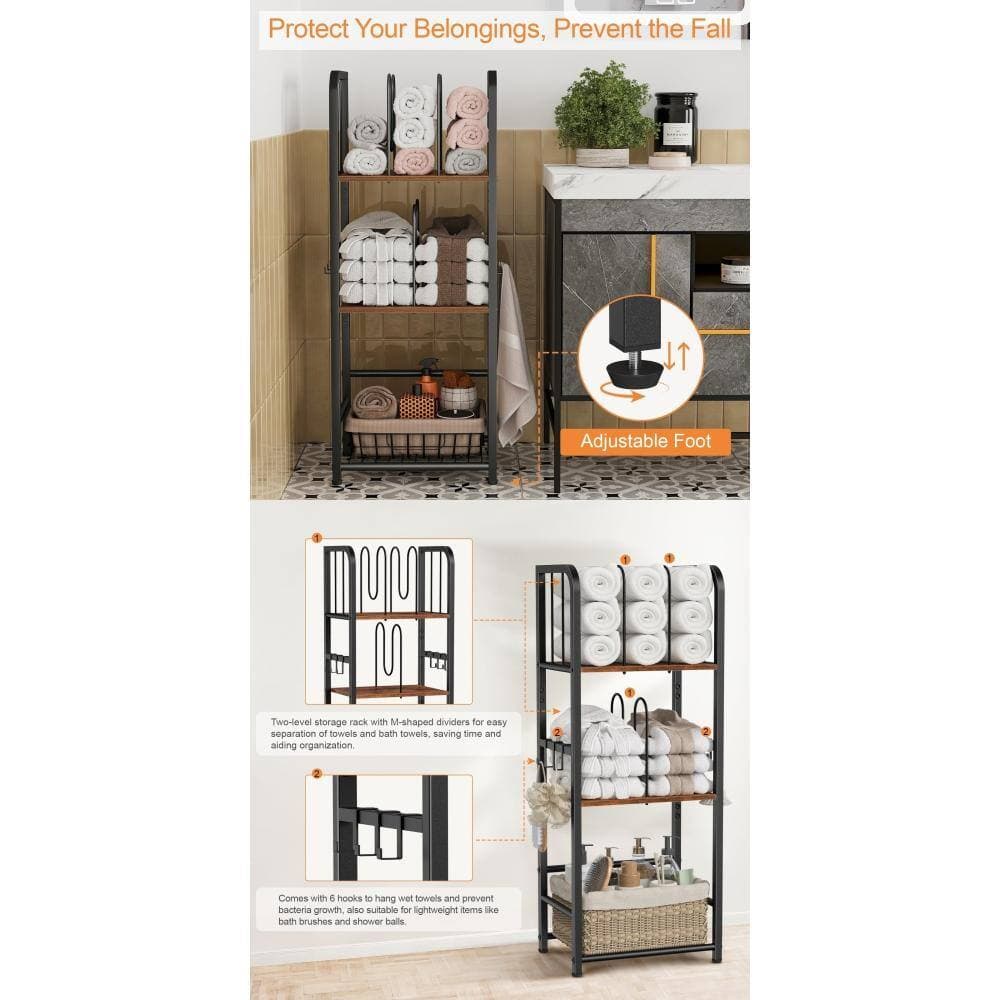 Whatseaso 15.35 in. W 41.65 in. H x 10.51 in. D 3-Tier M-Shaped Detachable Dividers Iron Towel Storage Shelf in Black (2)