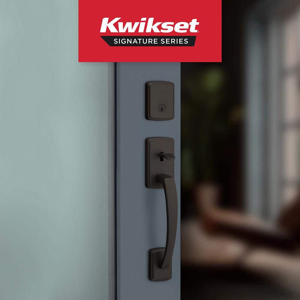Kwikset Brentford Matte Black Single Cylinder Door Handleset with Sora Door Knob Featuring Smart Key Security (2)