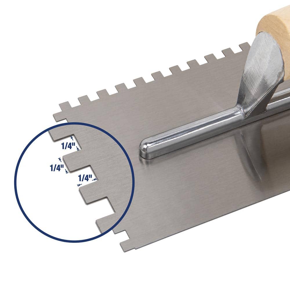QEP 1/4 in. x 1/4 in. x 1/4 in. Traditional Carbon Steel Square-Notch Flooring Trowel with Wood Handle (4)