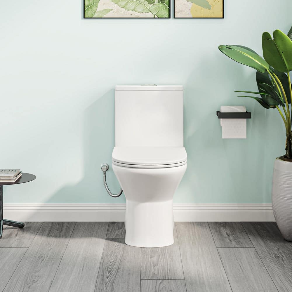 Eridanus Naples 25 in. Depth 1.1/1.6 GPF Dual Flush Compact Elongated Chair Height One Piece Toilet in White, 12 in. Rough-in (2)
