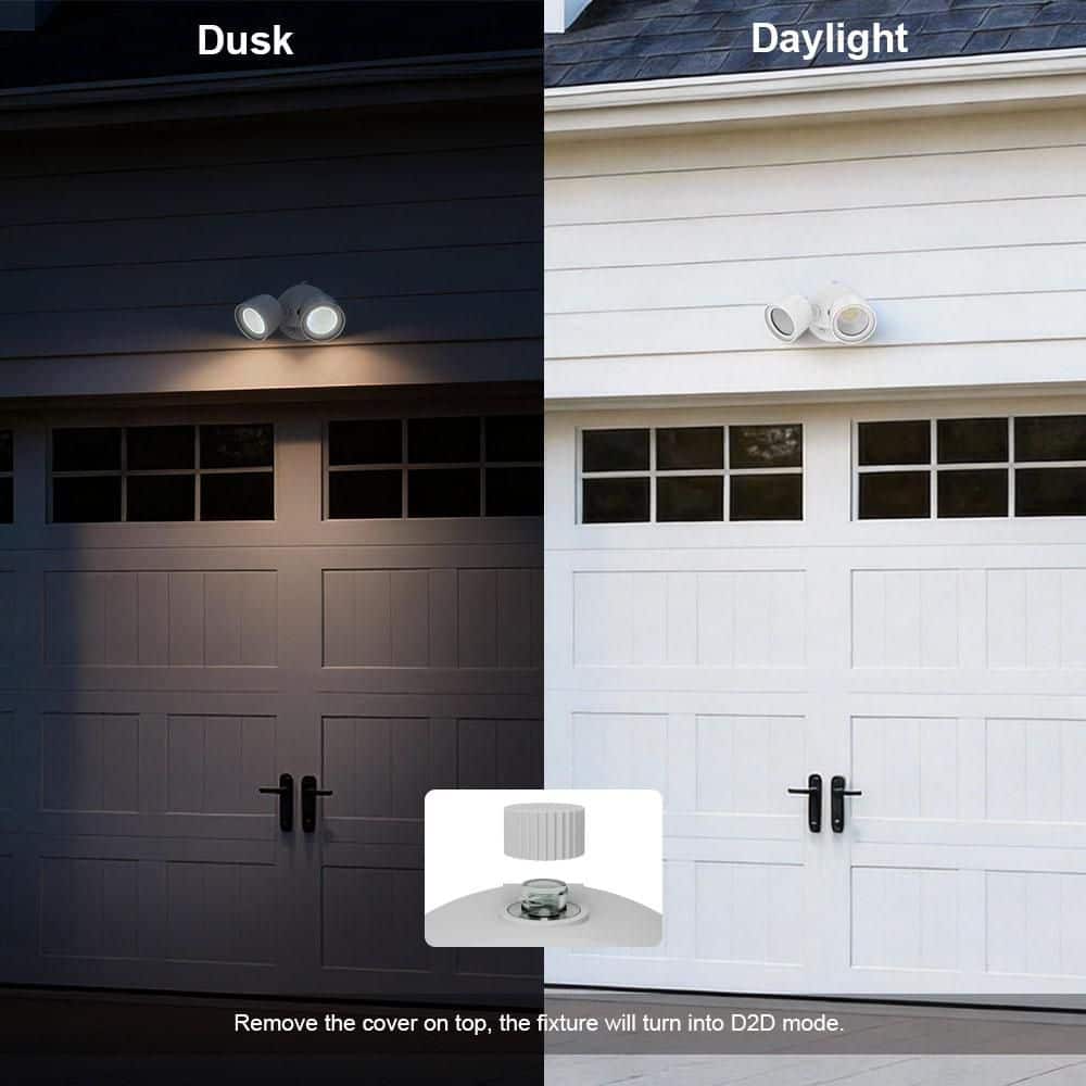 Commercial Electric Dusk to Dawn Sensor White Exterior Outdoor Twin/Dual Head Integrated LED Security Flood Light 24-Watt 1200 to 2400 Lumen (4)