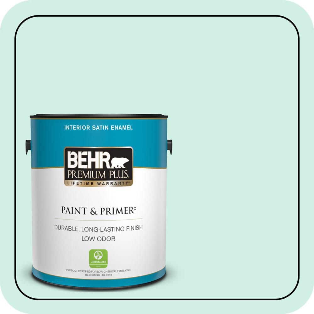 BEHR PREMIUM PLUS 1 gal. #P440-1 Shimmering Pool Satin Enamel Low Odor Interior Paint & Primer (1)