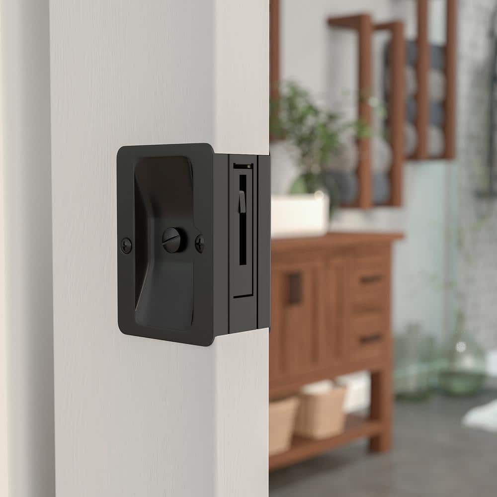 Onward 3-1/4 in. (82 mm) Black Pocket Door Pull with Privacy Lock (2)