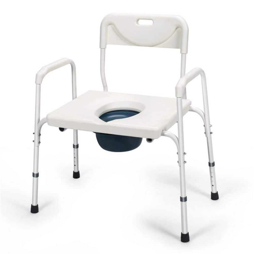 Wudkey 34 in. x 21 in. Adjustable Elevated Toilet Seat in White with Removable Bucket, Sturdy Iron Frame for Elder and Disabled (1)