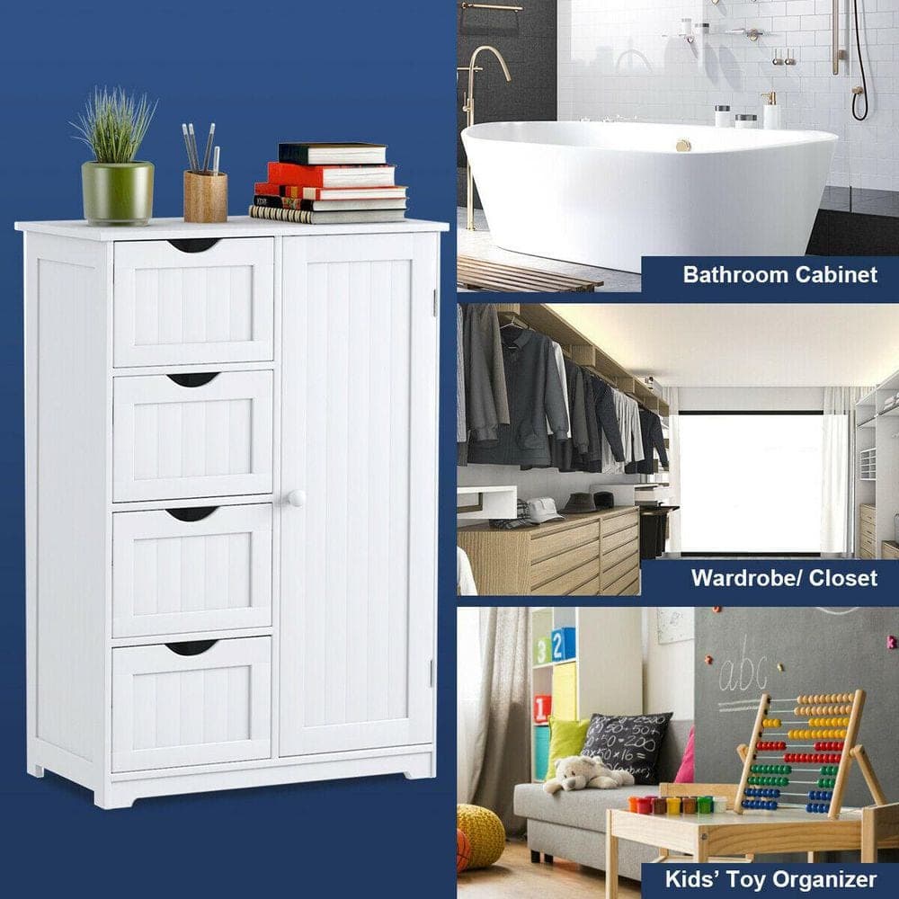 ANGELES HOME 22 in. W 12 in. D 32 in. H Wooden Linen Cabinet with 4-Drawers and Adjustable Shelf (3)