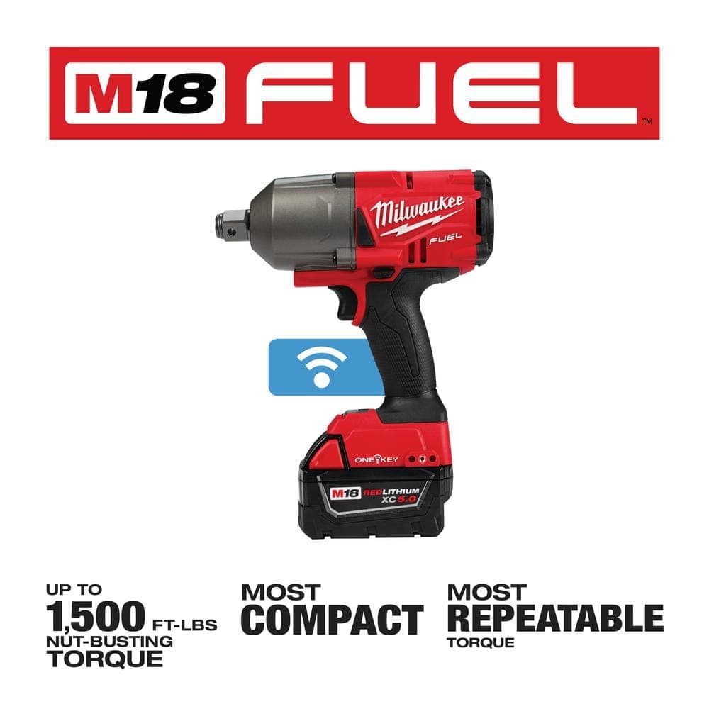 Milwaukee M18 FUEL ONE-KEY 18V Lithium-Ion Brushless Cordless 3/4 in. Impact Wrench w/ Friction Ring & M18 5.0 Ah Battery (3)