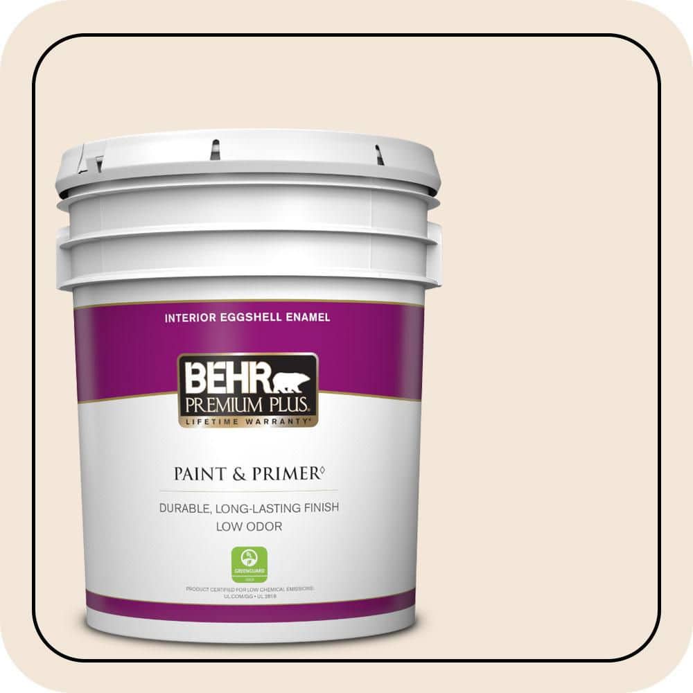 BEHR PREMIUM PLUS 5 gal. #PPU3-04 Ballet White Eggshell Enamel Low Odor Interior Paint & Primer (1)
