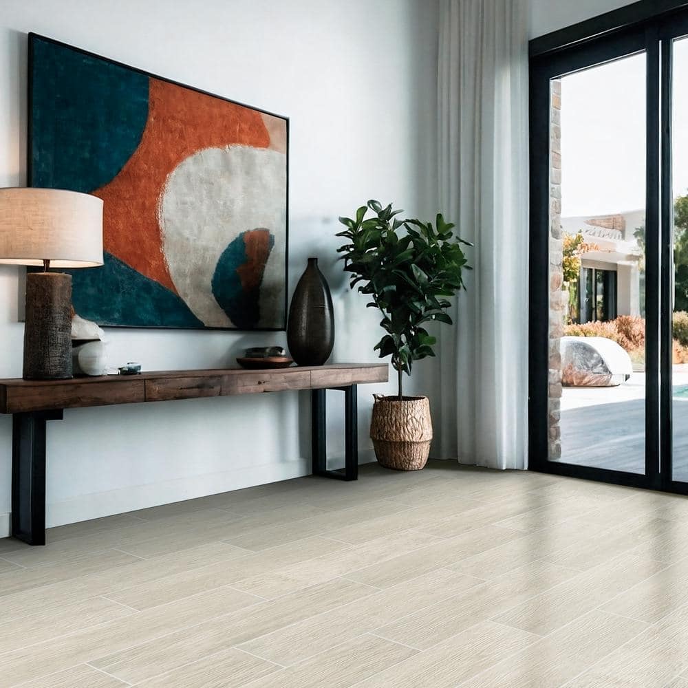 TrafficMaster Capel Bianco 6 in. x 24 in. Matte Ceramic Wood Look Floor and Wall Tile (1 sq. ft./Each) (3)