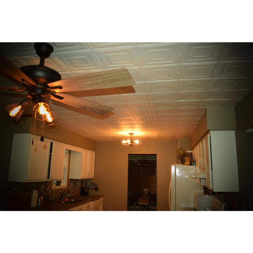 Global Specialty Products Dimensions 2 ft. x 4 ft. Glue Up Tin Ceiling Tile in Matte White (2)