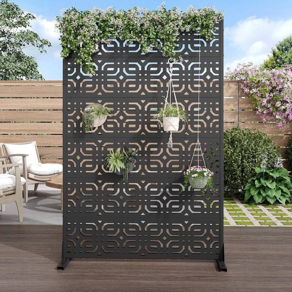Lirago 72 in. x 47 in. Outdoor Metal Privacy Screen Garden Fence in Black (3)