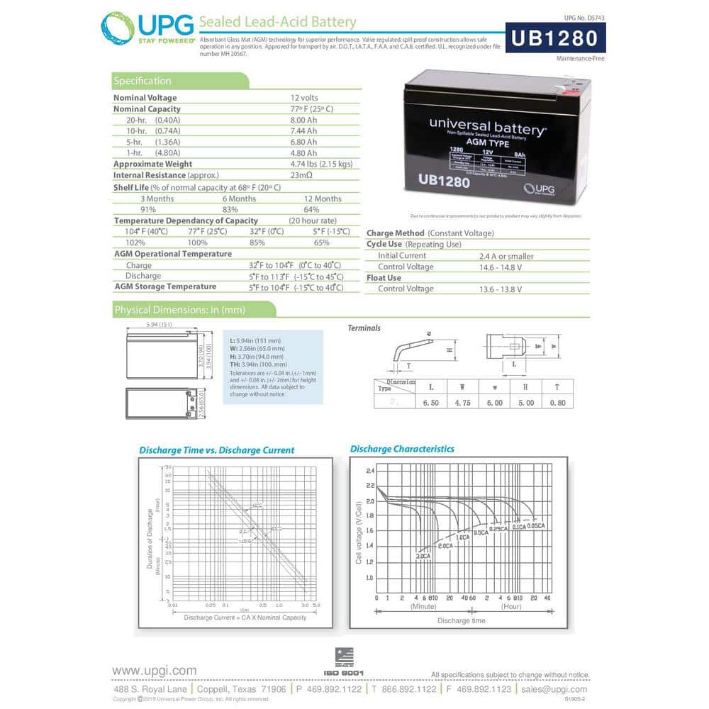 UPG 12-Volt 8 Ah F1 Terminal Sealed Lead Acid (SLA) AGM Rechargeable Battery (2)