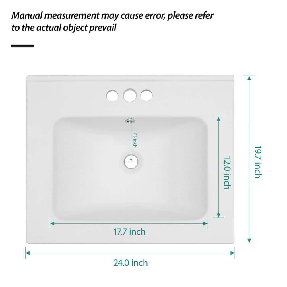 Buruis 24 in. Undermount Rectangular Bathroom Sink with Overflow Drain in White Ceramic, No Pop-up Drain (2)