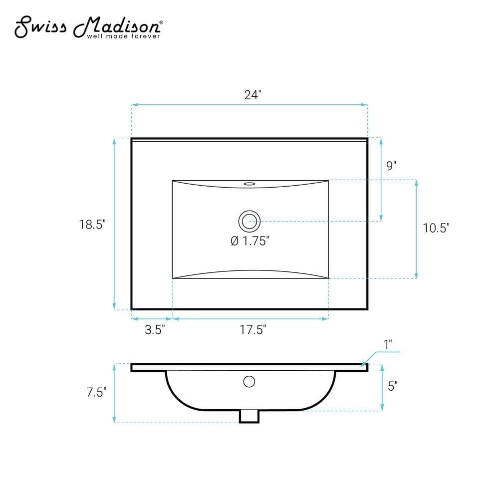 Swiss Madison 24.5 in. W x 18.5 in. D Zero Hole Ceramic Vanity Top Sink in Matte Black (3)