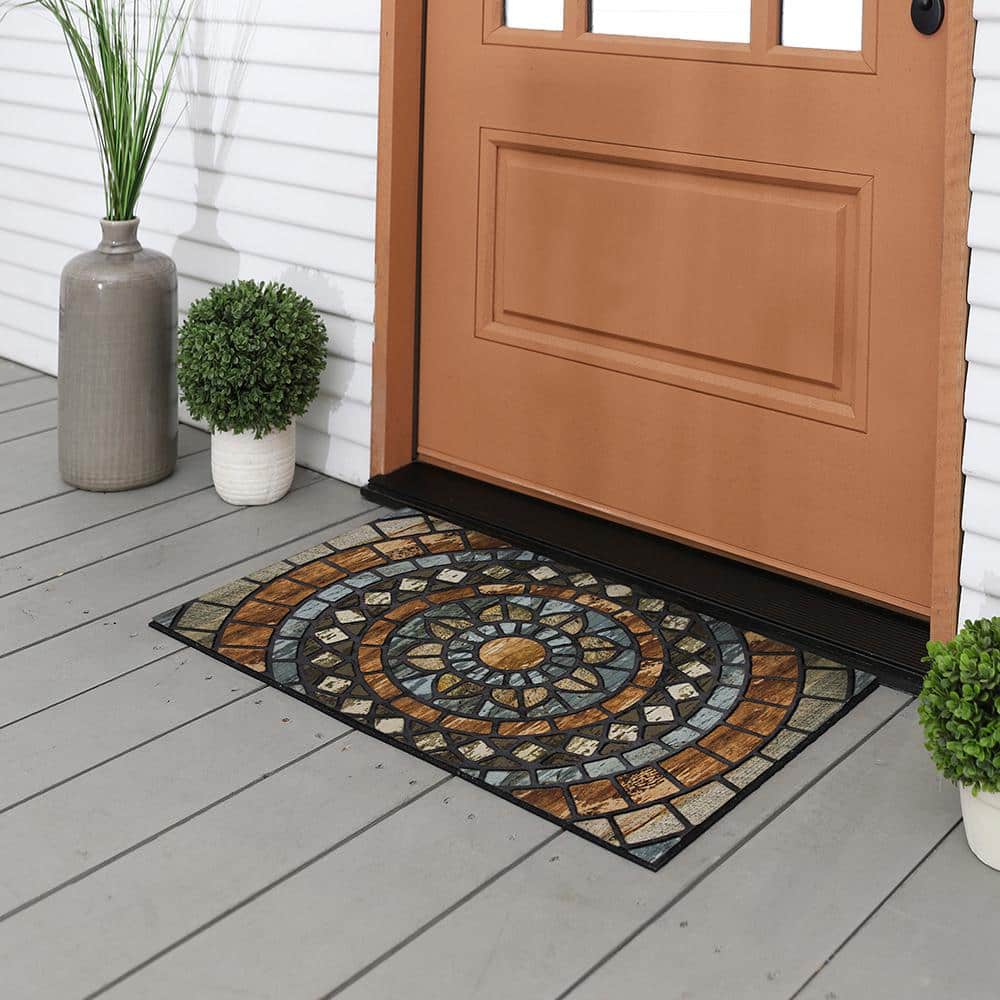 StyleWell Mosaic Multi 18 in. x 30 in. Rubber Non-Slip Outdoor Door Mat (3)