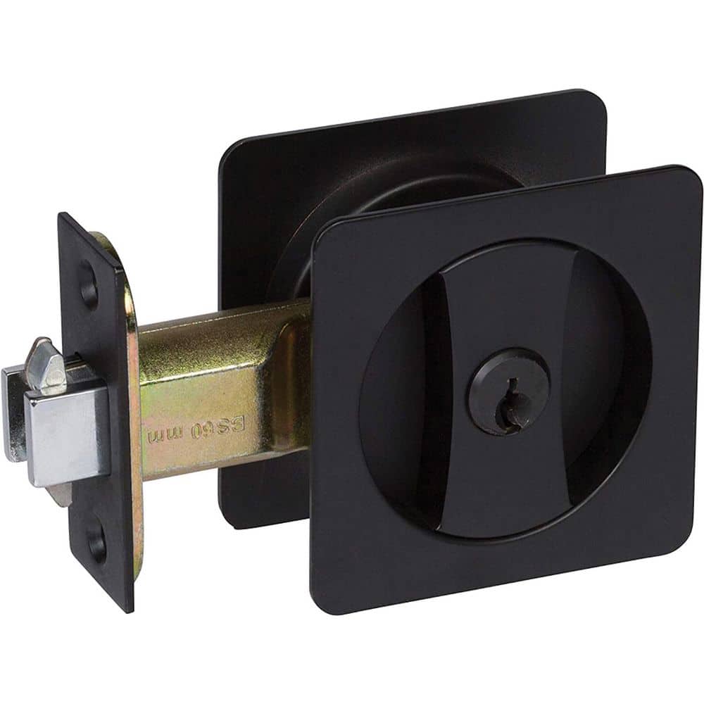 DELANEY HARDWARE Contemporary Square Black Entry Door Sliding Pocket Door Lock (2)
